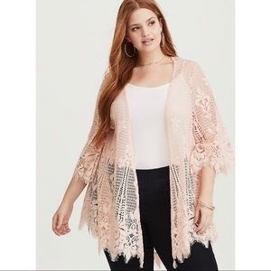 Pale pink scalloped lace kimono